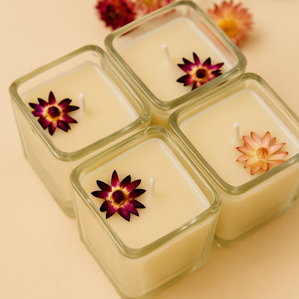 Kit 4 Velas com Flor Seca