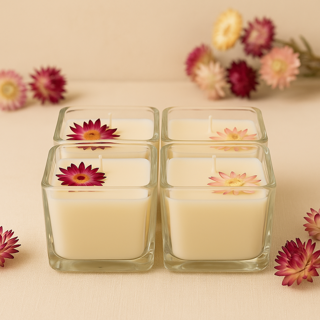 Kit 4 Velas com Flor Seca